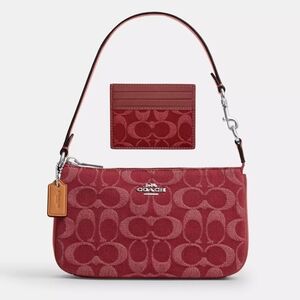 *NWT* COACH Nolita 19 & Slim ID Card Case Set In Red Signature Denim